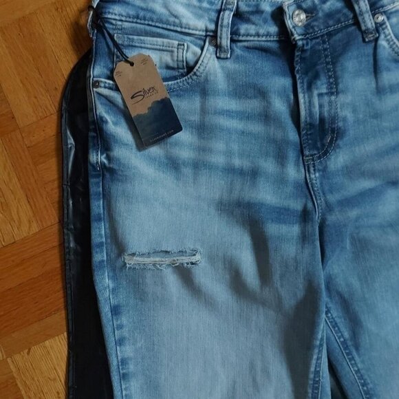 Y2K Cool-Girl Vibes Silver Jeans Straight Leg Ripped Denim High-Rise Fit W34xL31 - Picture 3 of 6